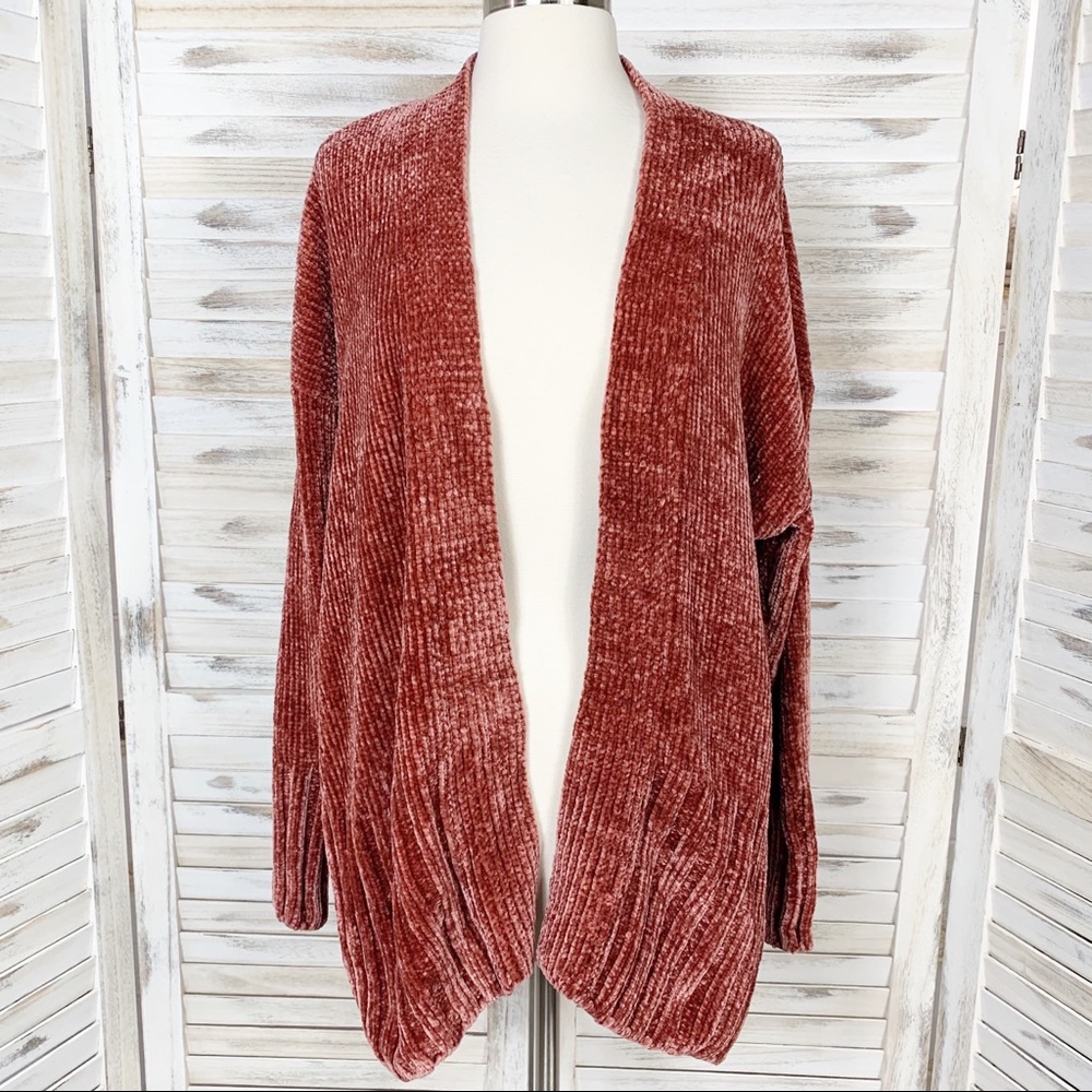 A New Day | Pink Chenille Velvet Open Cardigan